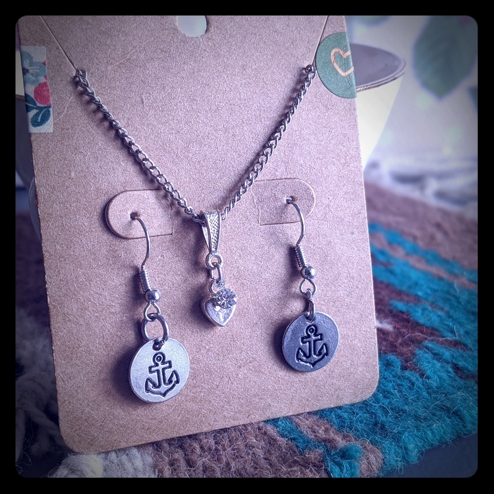 Jewelry, necklace, earrings, anchor, seaside set